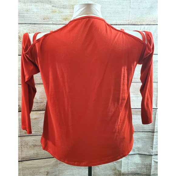 Red Top with Long Cut Out Sleeves with Straps - Picture 4 of 7